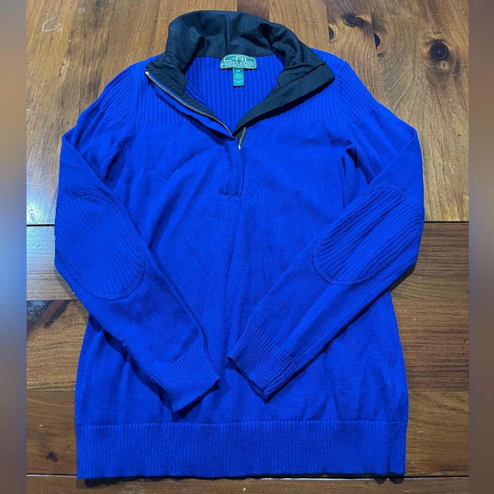L-RL Lauren Active Vintage Y2K Womens Blue 1/4 Zip 100% Cotton Sweater‎ Size XS